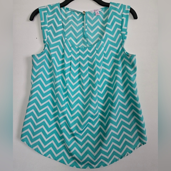 Candie's Teal and White Chevron Blouse - Picture 1 of 4